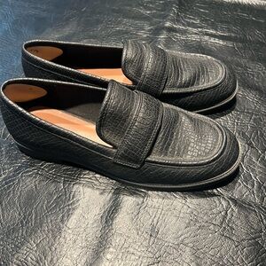 black crocodile print loafers
